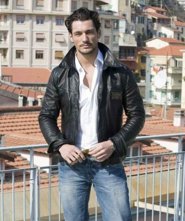 Black Trucker Leather David Gandy Jacket - USA Leather Factory