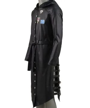 PUBG Black Hooded Leather Trench Coat