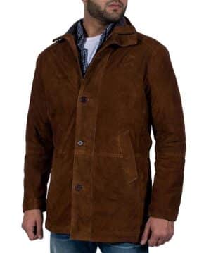 Robert Taylor Sheriff Longmire Brown Suede Leather Coat Sale