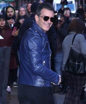 Antonio Banderas Blue Motorcycle Leather Jacket for sale