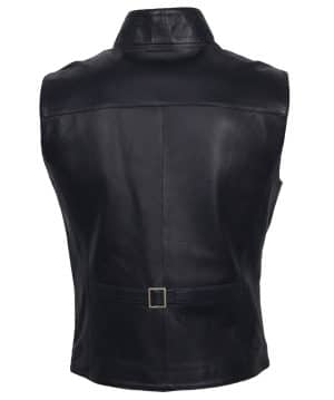 Aegeus Men Black Leather Vest for biker