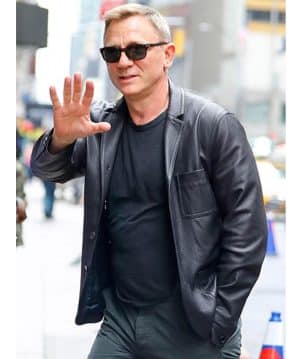 Daniel Craig Black Leather Blazer sale