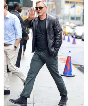 Daniel Craig Black Leather Blazer sale men