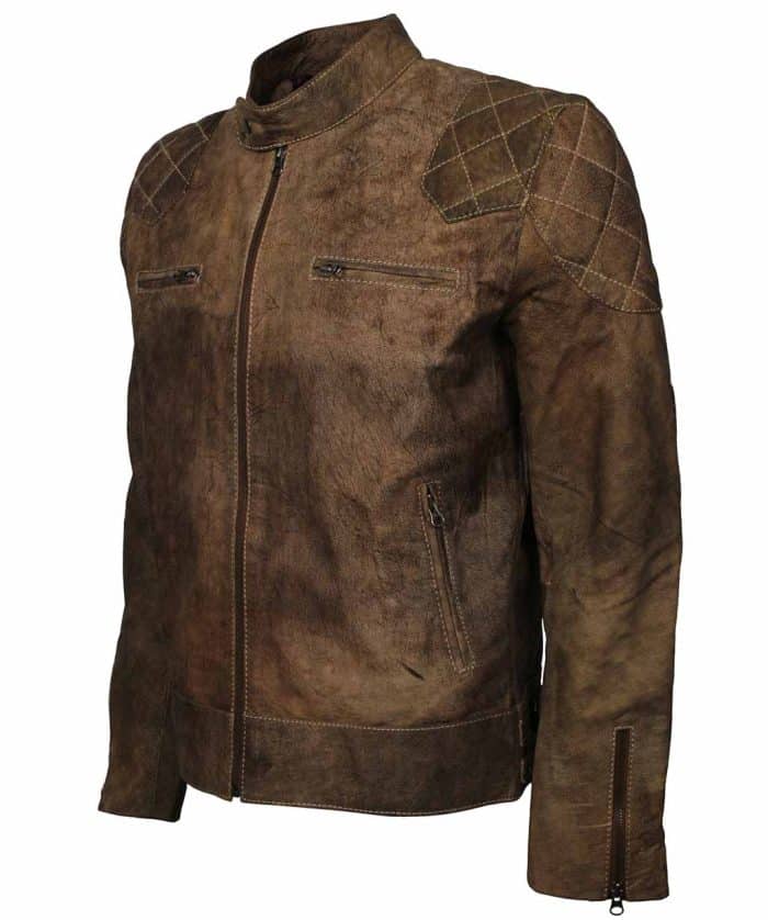 Distressed Brown Men Vintage Leather Jacket for Sale