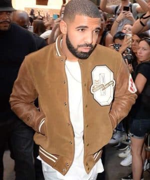 Drake Suede Leather Varsity Jacket for Sale