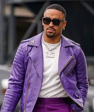 Jalen Hurts Purple Leather Jacket for men