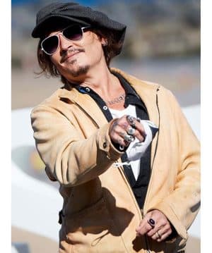 Johnny Depp Beige Leather Jacket outfit for men