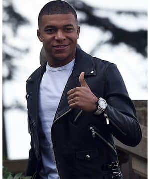 Kylian Mbappe Black Leather Jacket for men