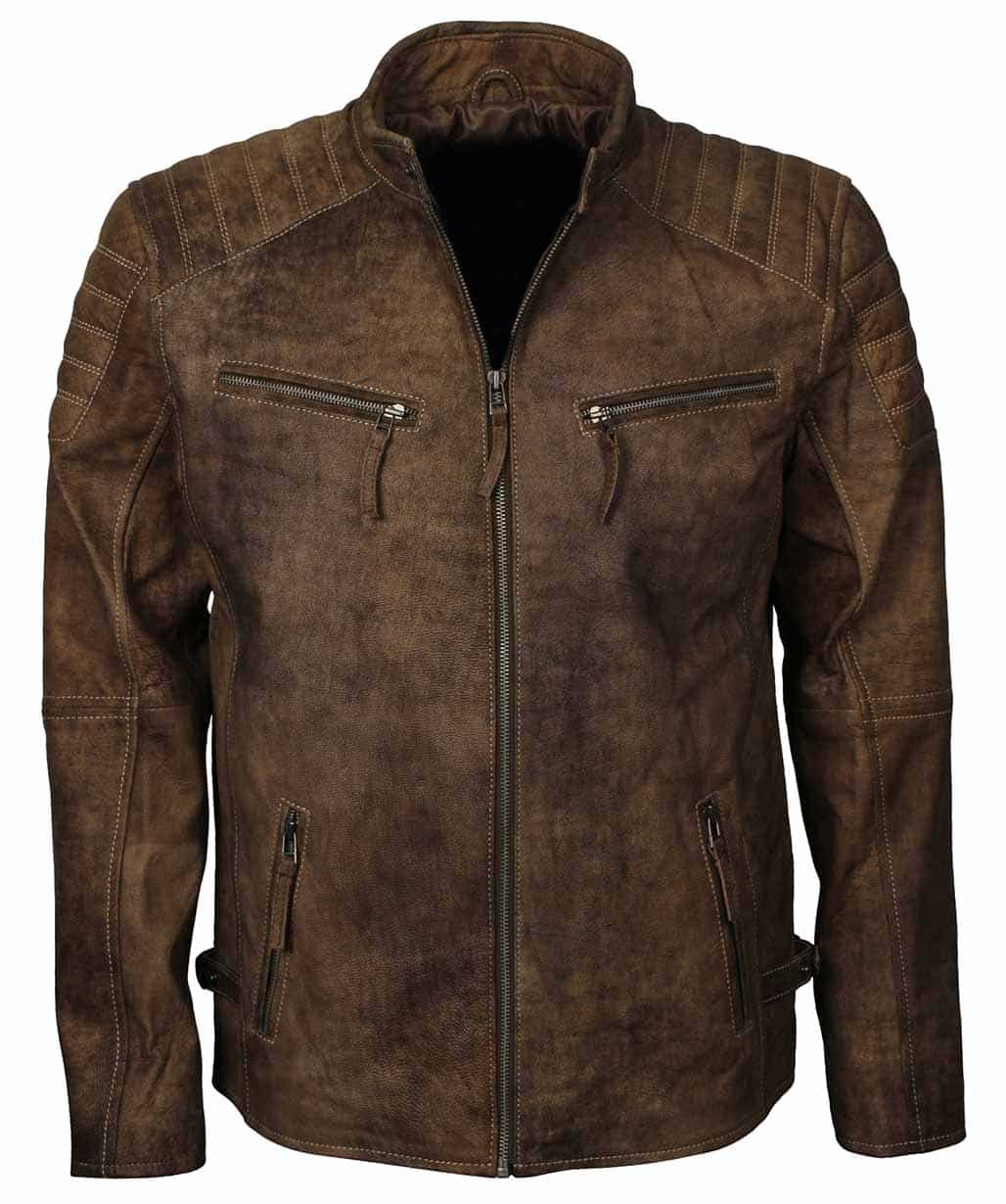 Men Cafe Racer Distressed Leather Jacket - USA Leather Factory