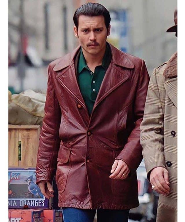 Johnny Depp Donnie Brasco Brown Leather Blazer