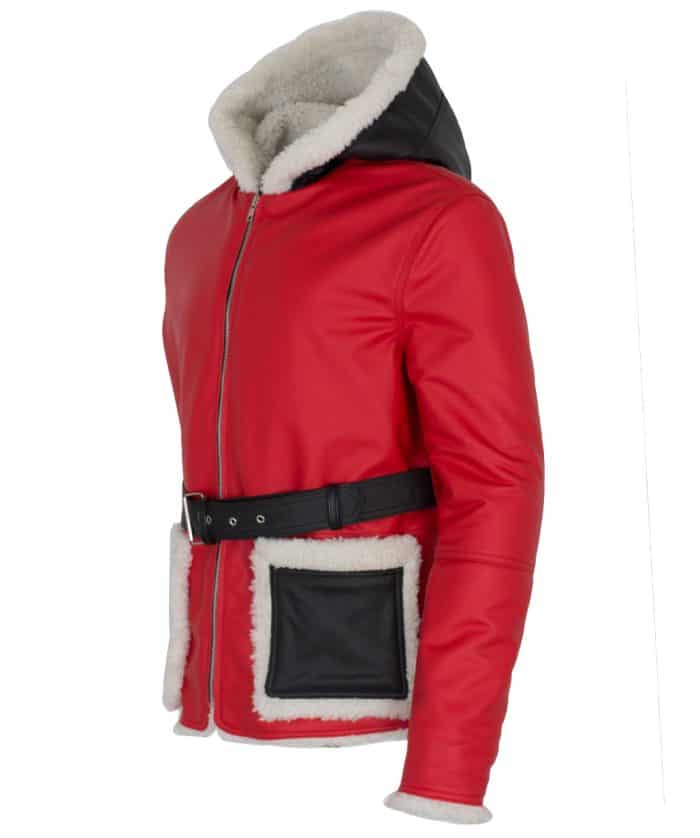 Red and Black Santa Claus Leather Jacket costume for men