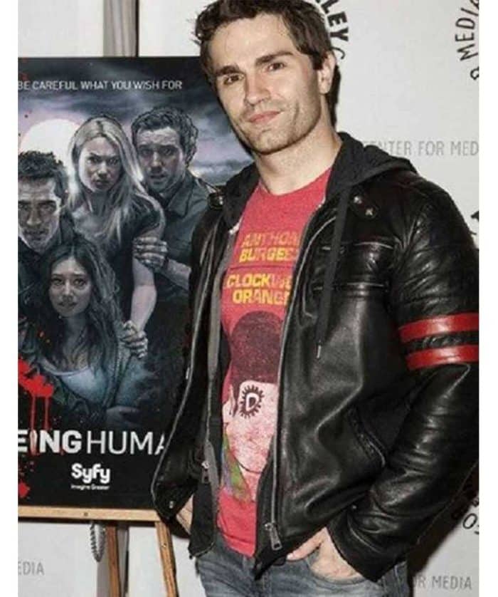 Sam Witwer Black Biker Leather Jacket mens