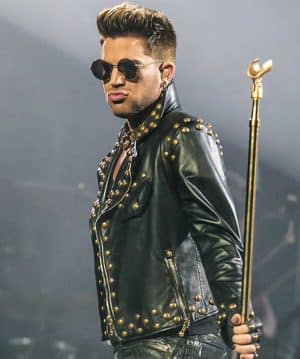 Adam Lambert Concert Studded Leather Jacket Outfit