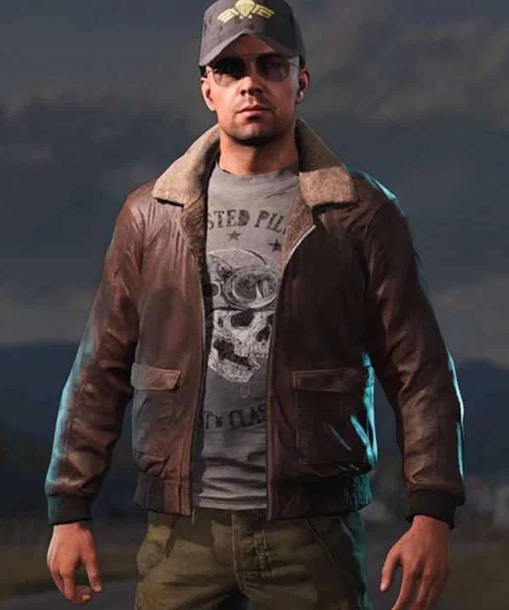 Far Cry 5 Aviator Fur Collar Brown Leather Jacket