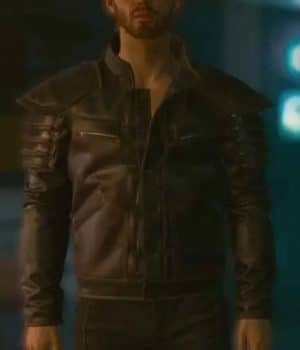 Cyberpunk 2077 Wolf School Brown Leather Jacket Men