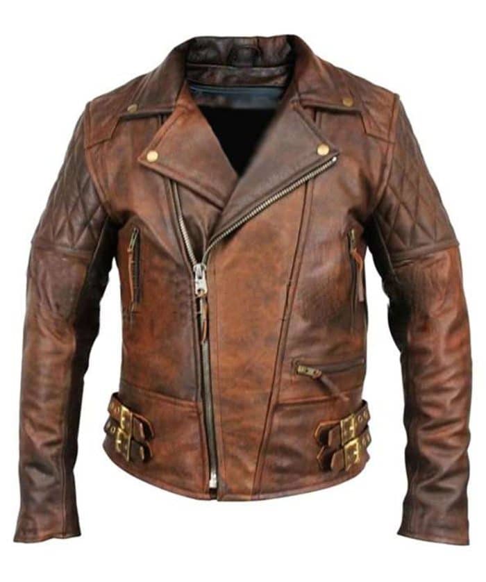 Classic Diamond Men Brown Biker Leather Jacket