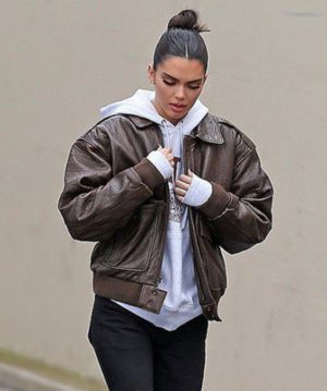 Kendall-Jenner-Brown-Bomber-Jacket