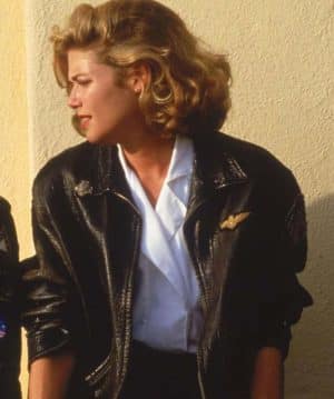 Kelly Mcgillis Top Flight Pilot Gun Black Leather Jacket