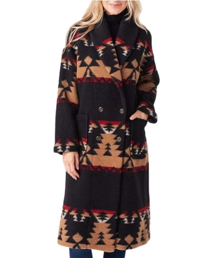 Yellowstone Beth Dutton Black Printed Wool Coat