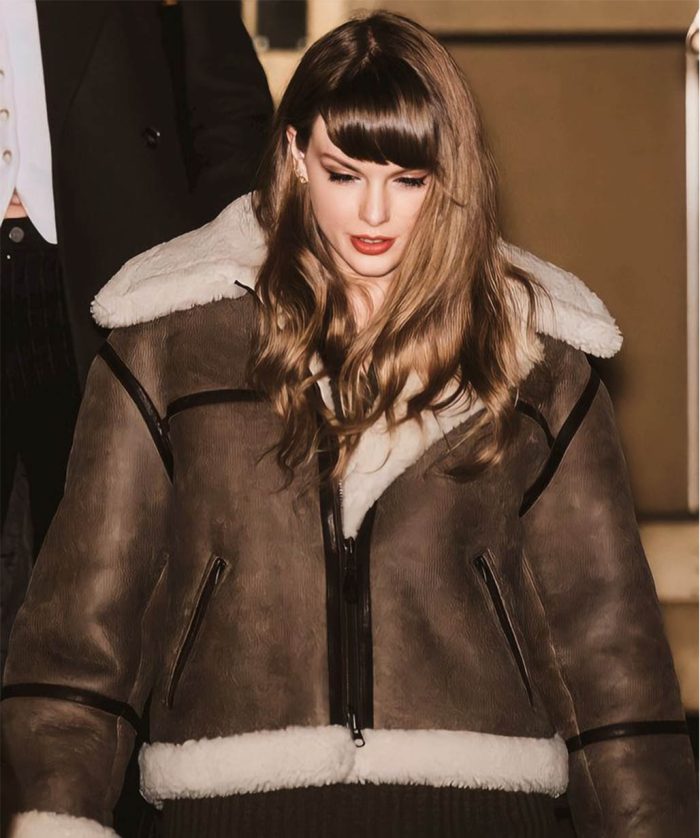 Taylor Swift Shearling Brown Aviator Leather Jacket