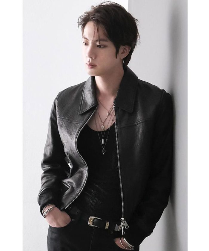 BTS Jin Black Leather Jacket