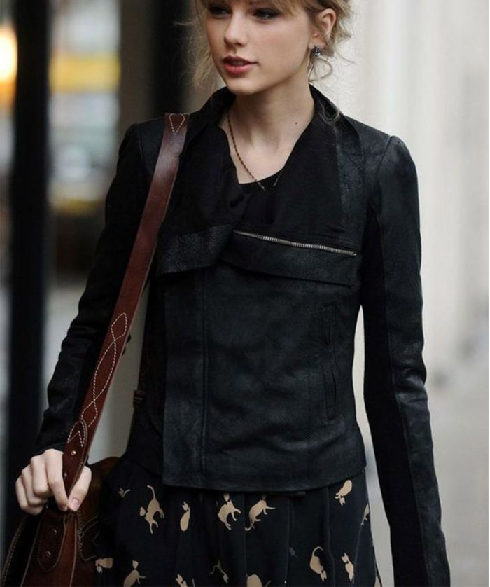 Taylor Swift Street Style Leather Jacket Black