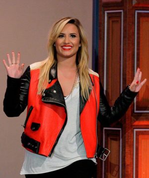 Demi-Lovato-Red-Biker-Jacket