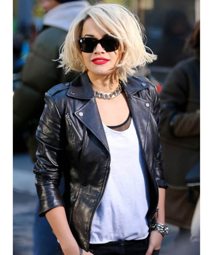 Rita Ora Black Biker Leather Jacket - USA Leather Factory