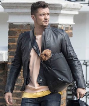 Orlando Bloom Black Biker Leather Jacket