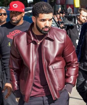 Drake Film Festival Maroon Bomber Leather Jacket