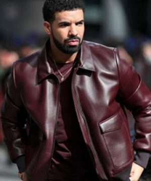 Drake Film Festival Maroon Leather Jacket