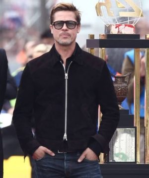 Brad Pitt Black Suede Leather Jacket