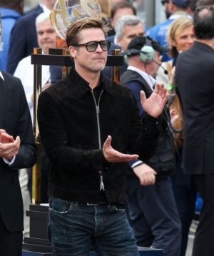 Brad Pitt Black Suede Real Leather Jacket