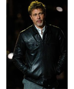 Brad Pitt Black Trucker Leather Jacket