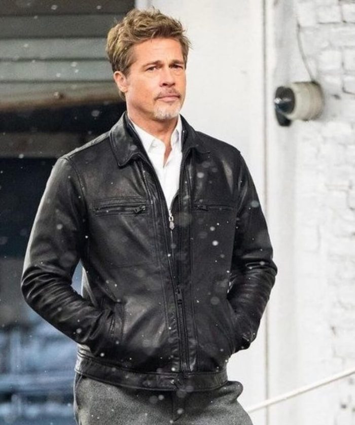 Brad Pitt Black Trucker Real Leather Jacket