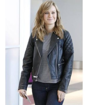 Brie Larson Quilted Shoulders Leather Jacket