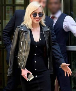 Emilia Clarke Biker Leather Jacket