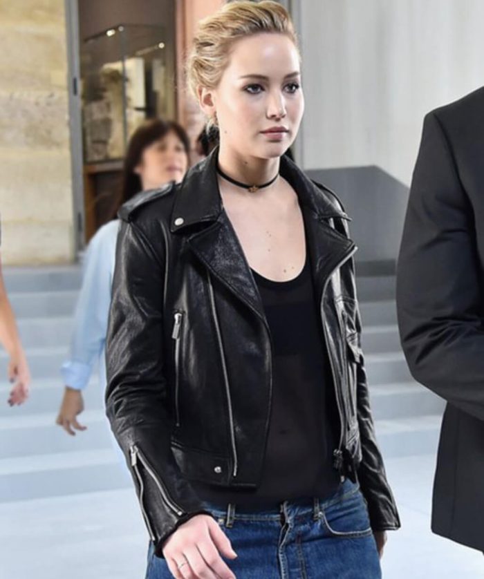 Jennifer Lawrence Black Biker Leather Jacket