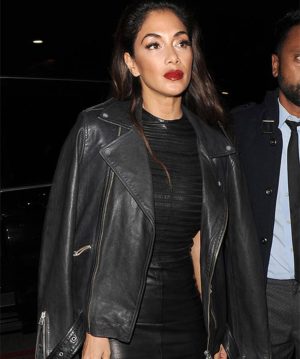 Nicole-Scherzinger-Belted-Biker-Leather-Jacket