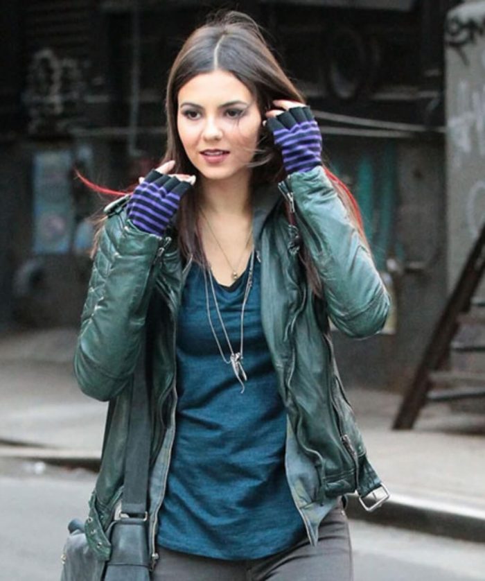 Victoria Justice Green Leather Jacket