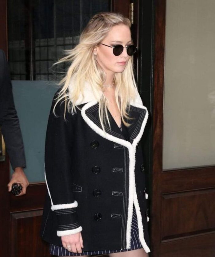 Jennifer Lawrence Black Suede Leather Coat