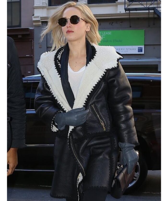 Jennifer Lawrence Shearling Black Leather Coat