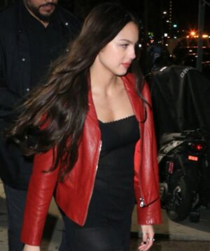 Olivia Rodrigo Red Moto Leather Jacket