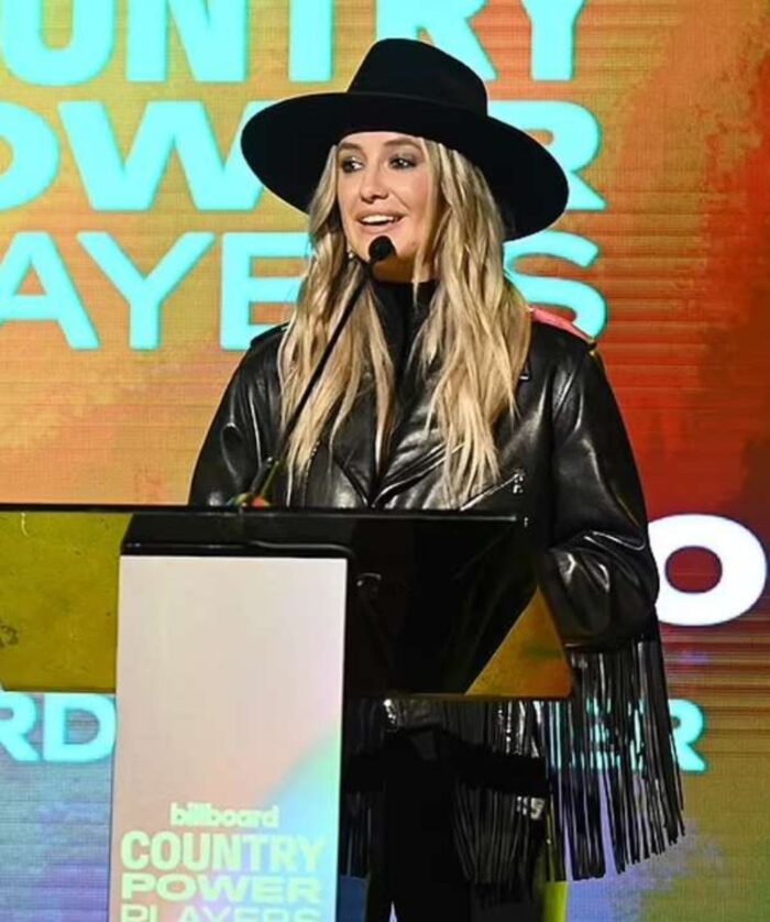 Billboard-Country-Power Players Lainey Wilson Fringe Black Leather Jacket