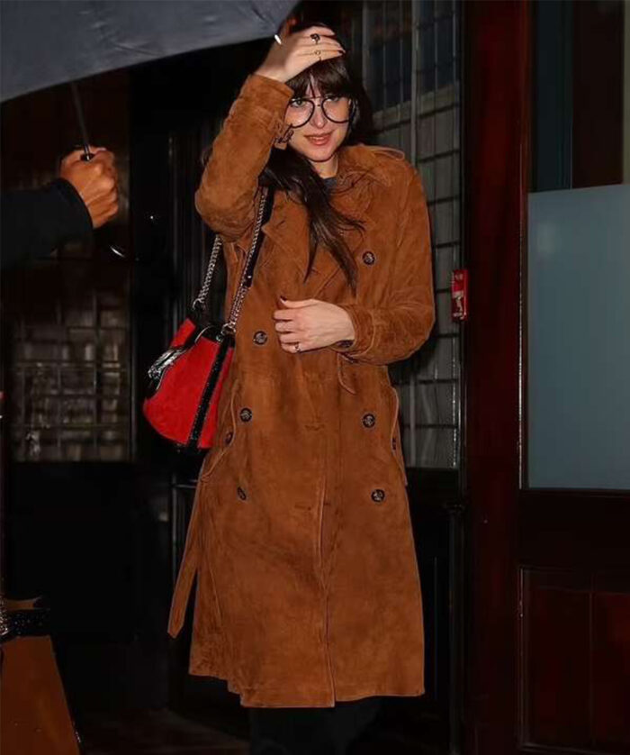 Dakota Johnson Brown Suede Coat