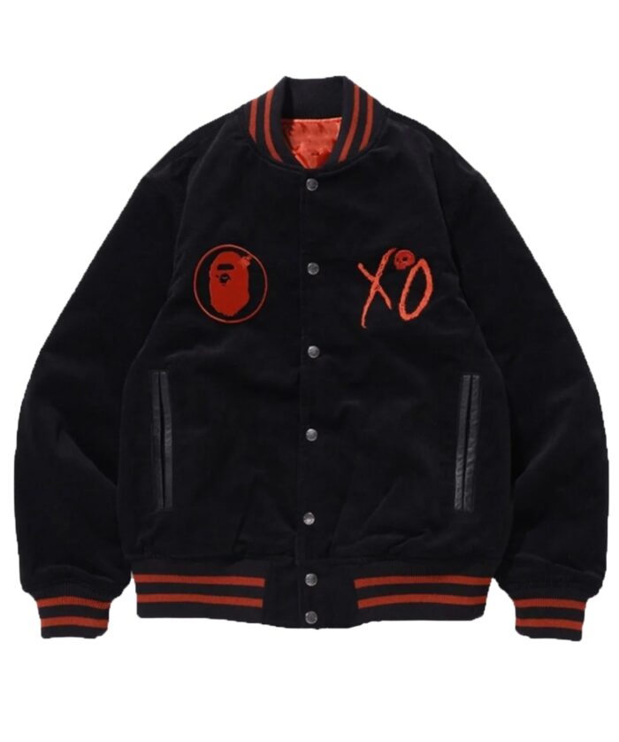 The Weeknd A Bathing Ape Bape XO Varsity Black Wool Jacket USA Leather Factory