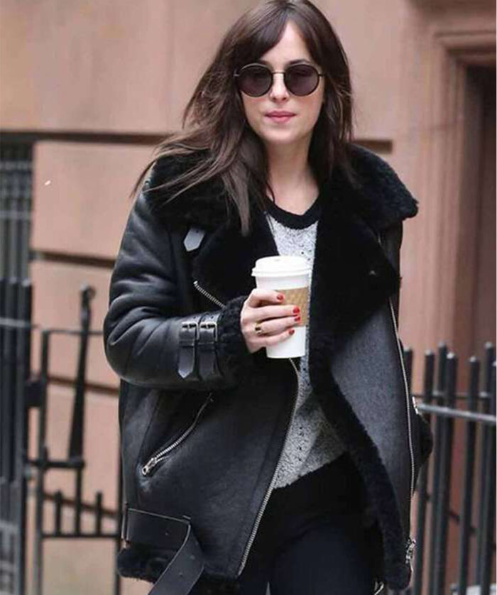 Dakota Johnson Black Shearling Jacket