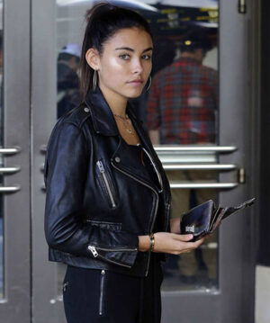 Madison Beer Black Biker Leather Jacket