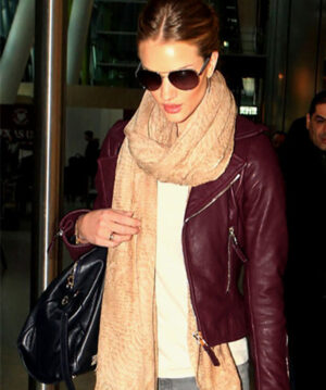 Rosie Huntington Maroon Leather Jacket