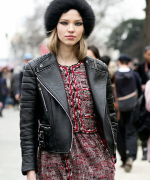 Sasha Luss Black Biker Leather Jacket